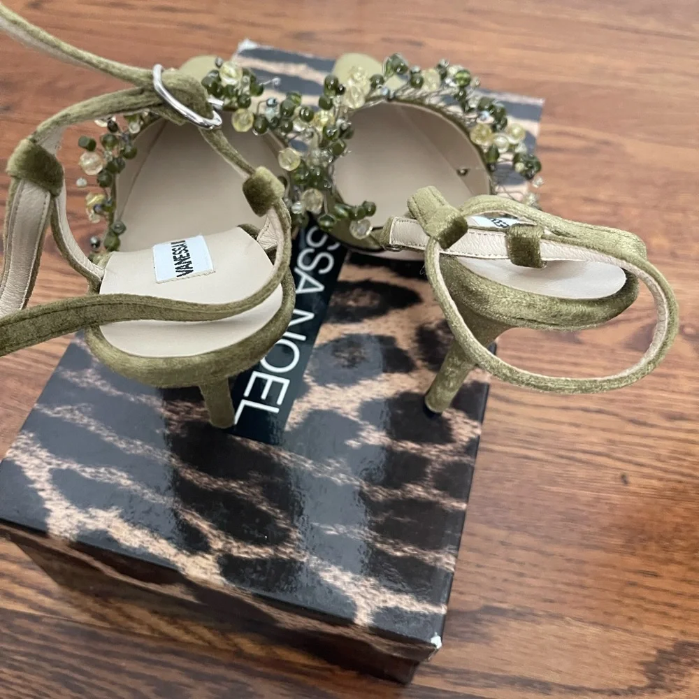 Vanessa Noel Green Crystal Embellished Slingback Heels - Picture 6 of 10